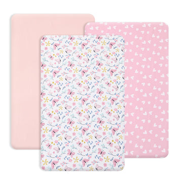 3 Pack Soft Mini Crib Sheets, Butterfly Pack N Play Sheets for Baby Girls, No Slip Universal Fit for Pack N Play