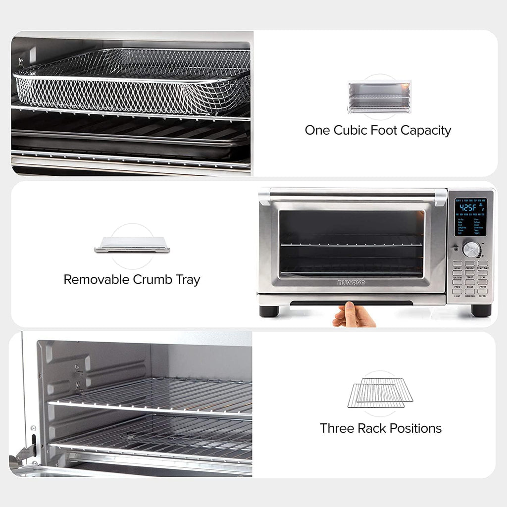 Bravo Air Fryer Toaster Smart Oven, 12-in-1 Countertop Convection, 30-QT XL Capacity, 50°-500°F Controls, Top and Bottom Heater Adjustments 0%-100%, Brushed Stainless Steel Look (Renewed)