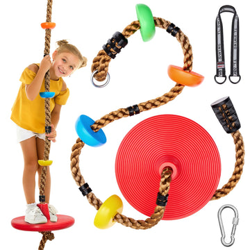 Tree Swing for Kids Capacity, Adjustable Climbing Rope with Platforms and Disc Swing Seat Set for Outdoor