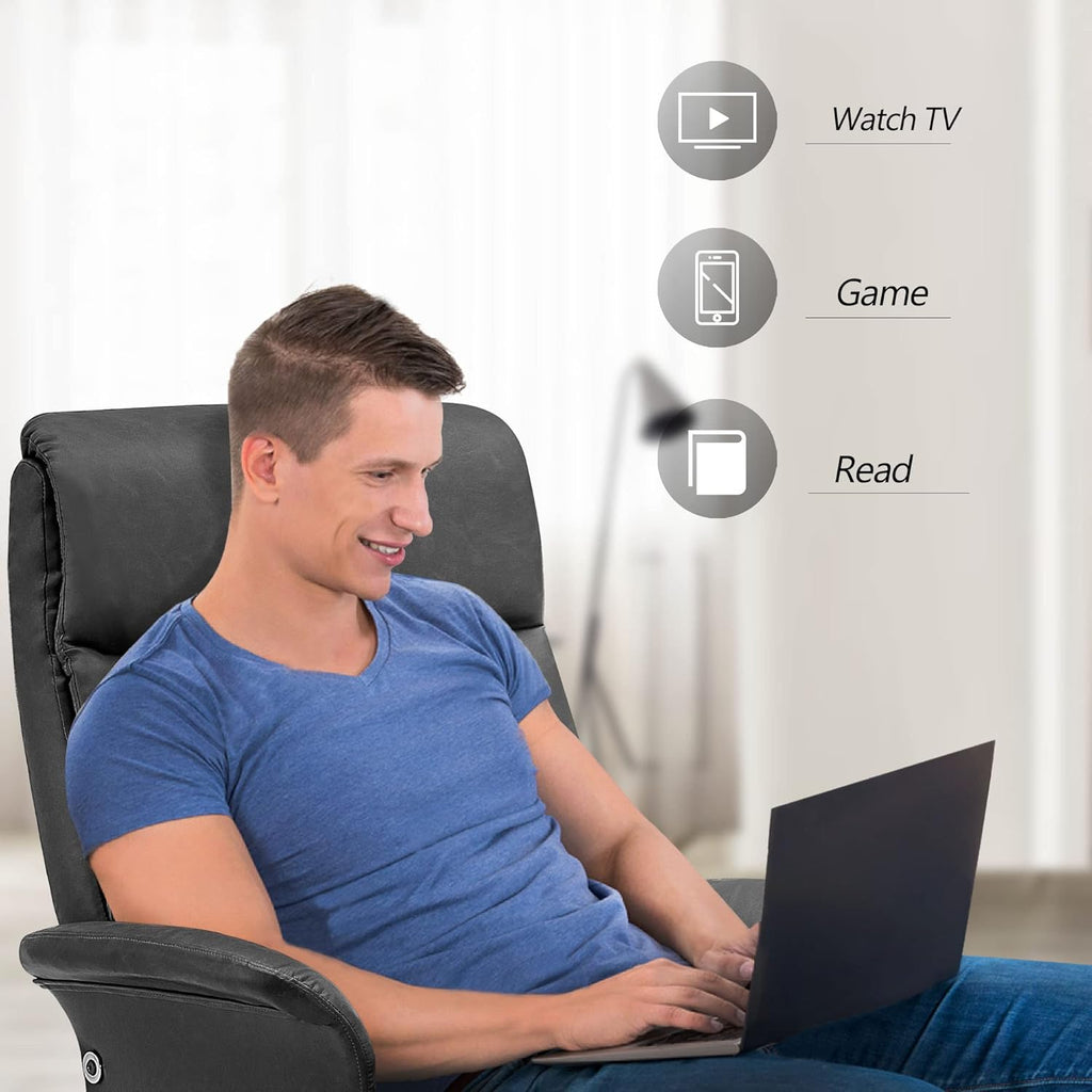 Modern Reclining Swivel Lounge Chair and Ottoman — Grey Faux Leather
