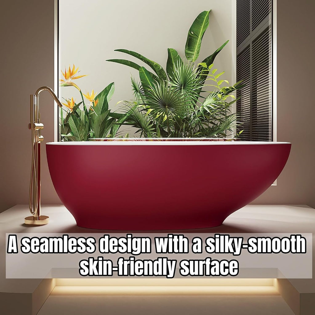 64" Edeyeu Freestanding Bathtub - Modern Artificial Stone Soaking Bathtub, Extra-Deep Freestanding Bathtub, Colored