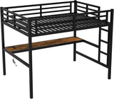Full Metal Loft Bed with Desk and LED Lights,Heavy Duty Loft Bed Frame with Charging Station and USB for