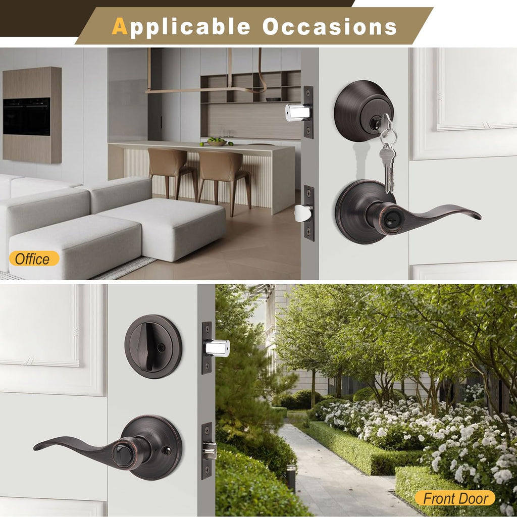 1 Pack Front Door Lockset with Single Cylinder Deadbolt, Oil Rubbed Bronze Door Lever Deadbolt Keyed Front Door Lock