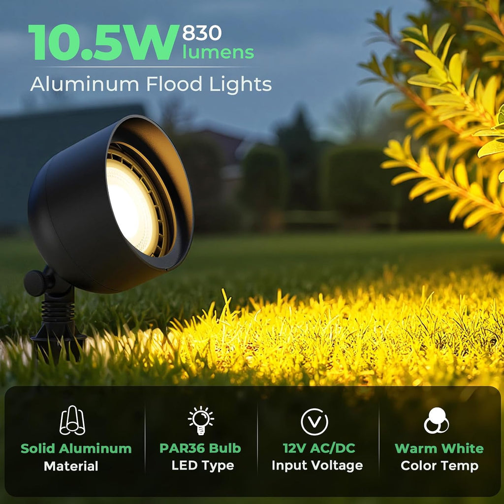 Low Voltage Landscape LED Flood Light, 12V Wide-Angle Outdoor Uplight for Bushes, Tree Canopy, Flagpole and Exterior