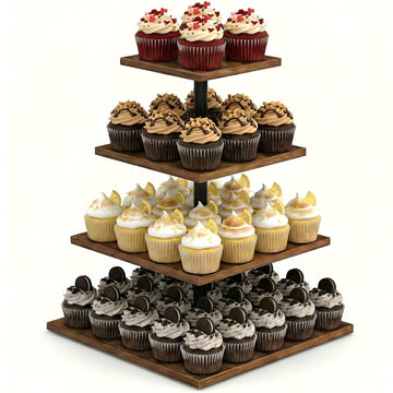 Wooden 4 Tier Cupcake Stand for 50 Cupcakes,Cupcake Holder,Cupcake Tower,Tiered Tray Stand for Birthday Bar Décor