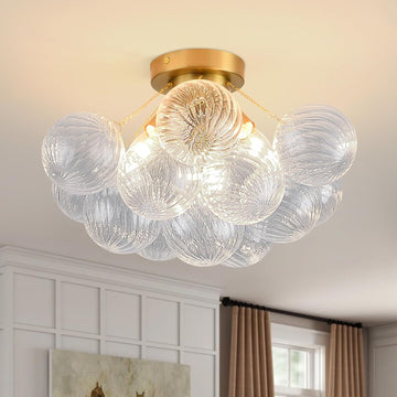 Bubble Chandelier Bubble Ceiling Light 17in Semi Flush Mount Chandelier Blown Glass Mid Century Close to Ceiling