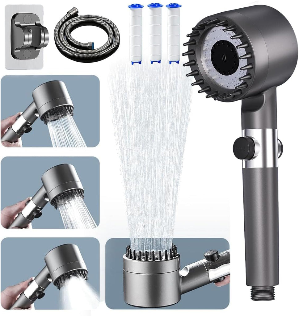 Filtered Shower Head with Handheld,ion High Pressure 4 Spray Mode Showerhead with Filters,Water Softener Filters Beads