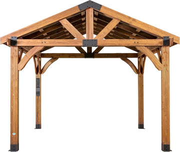 12' x 12' Cedar Wood Outdoor Gazebo Pavilion with Hardtop Galvanized Steel Peak Roof, Snow Support