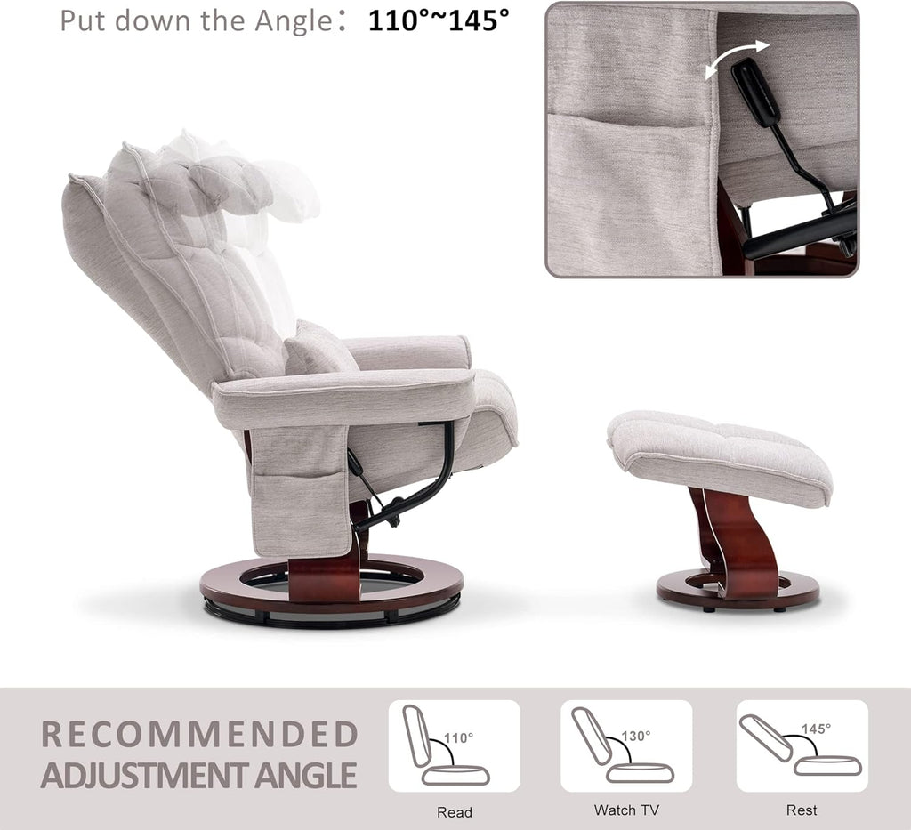 Modern Reclining Swivel Lounge Chair and Ottoman — Beige