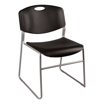 Commercial Furniture Heavy-Duty Plastic Stacking Chair, Black Seat w/Silver Mist Frame, (Pack of 4)