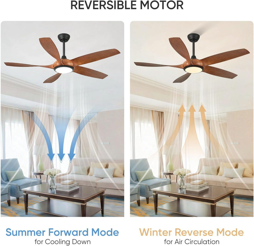 54'' Ceiling Fans with Lights, Indoor/Outdoor Modern Ceiling Fan with Remote, 5 ABS Blades, Reversible DC Motor