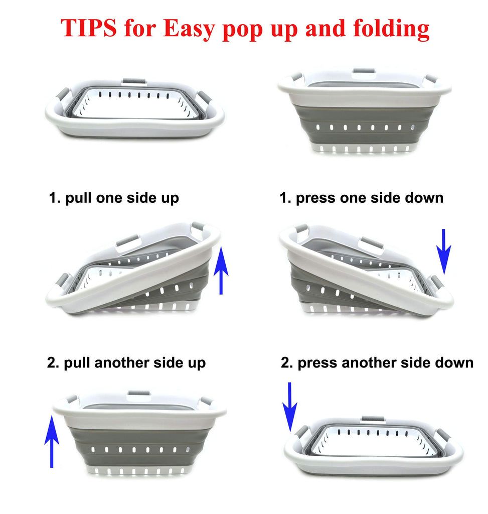 41L (10.8 gallon) Set of 2 Collapsible 3 Handled Plastic Laundry Basket-Foldable Pop Up Storage