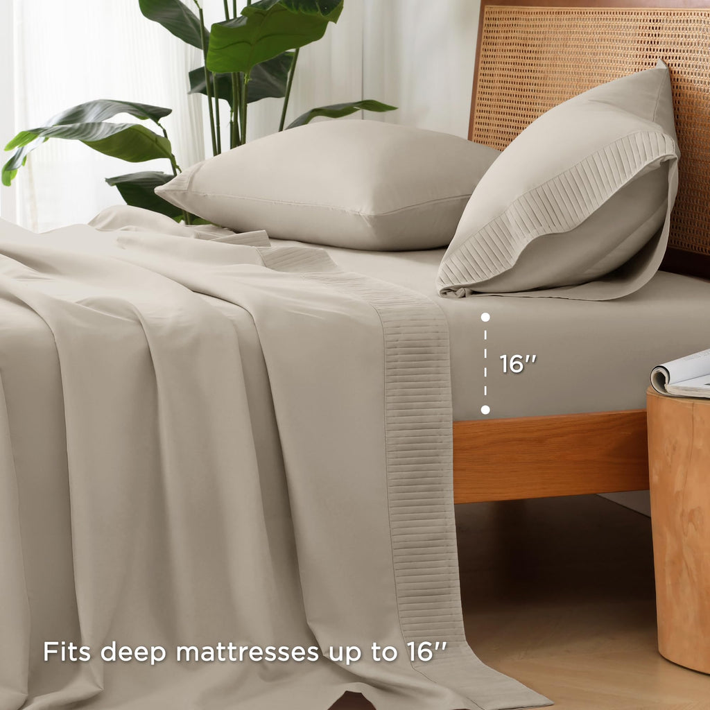 King Sheets Set, Oatmeal Breathable & Cooling Sheets
