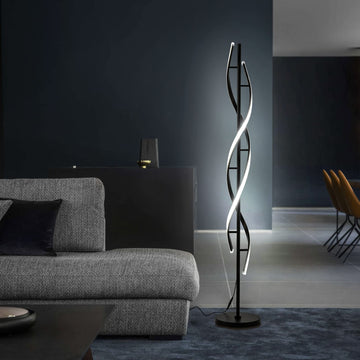 Spiral LED Floor Lamp, Modern Floor Lamps with Remote Control 60 Inch Dimmable Black Floor Lamp 48W Standing Lamp