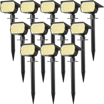 Solar Spot Lights Outdoor Waterproof 12 Pack Spotlights Warm White | 46 LED Landscape Spotlight, 3 Modes Auto On/Off