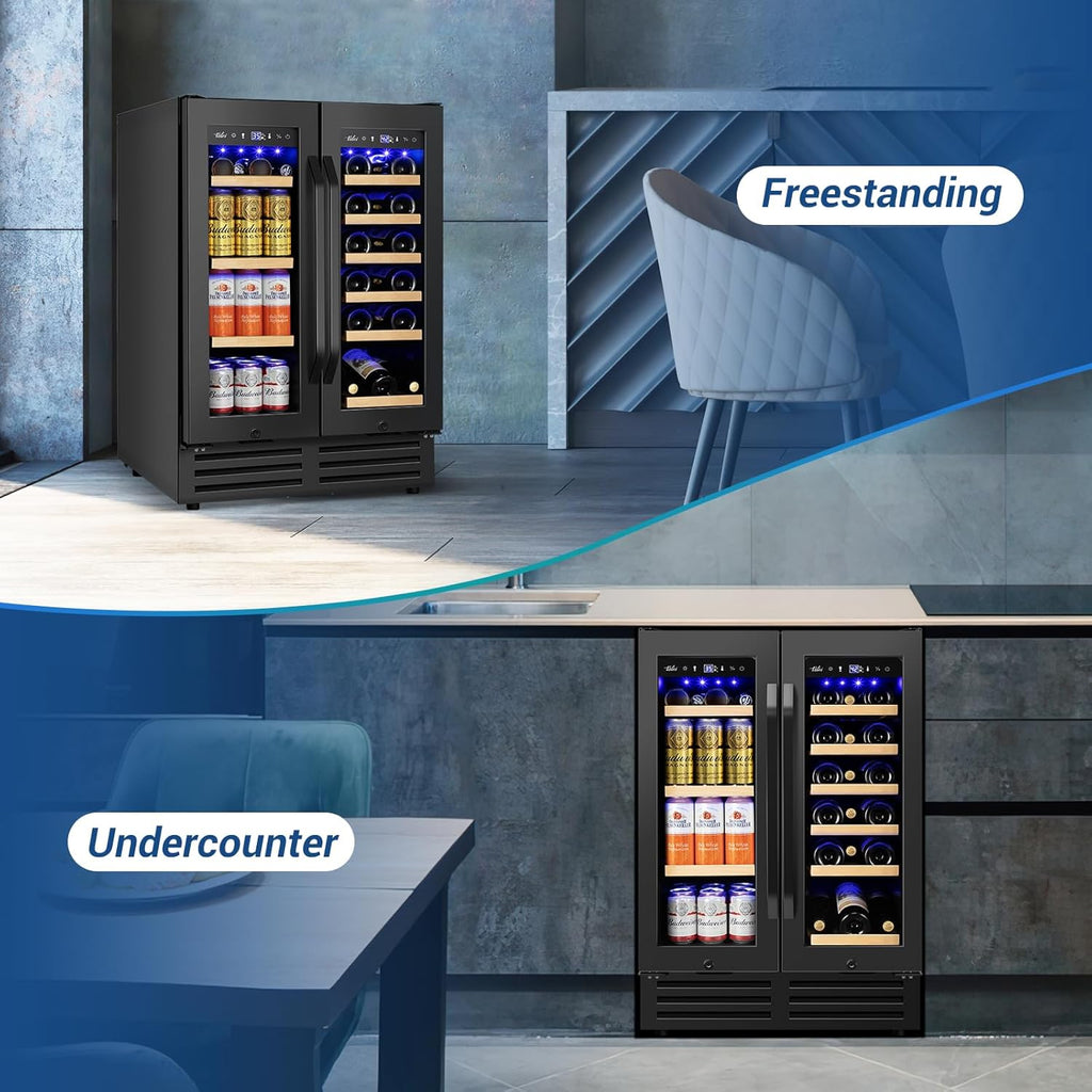 24" Black Dual Zone Wine & Beverage Refrigerator | Under Counter Built