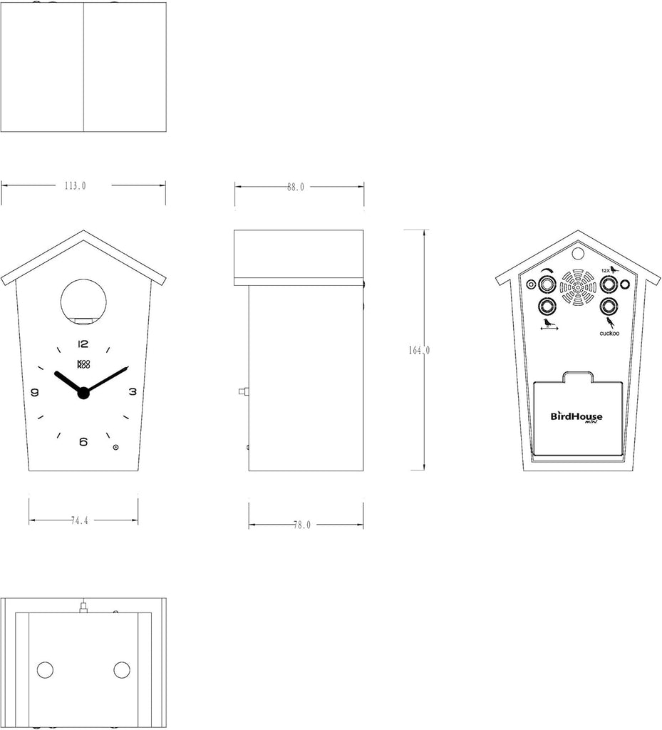Birdhouse Black, Modern Design Cuckoo Clock with 12 Natural Bird Voices or Cuckoo Call