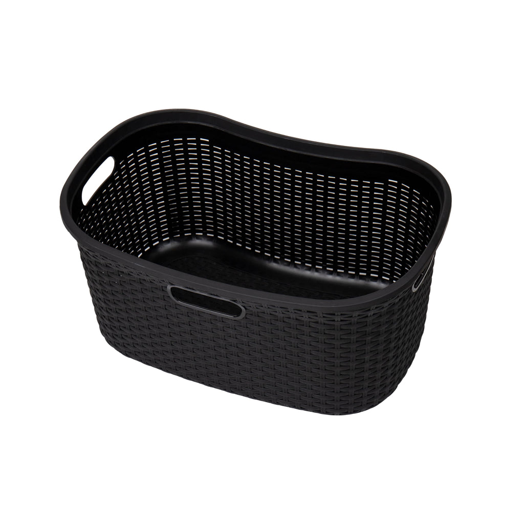 40L Laundry Basket, Clothes Hamper, Premium Wicker Design, Plastic, Black