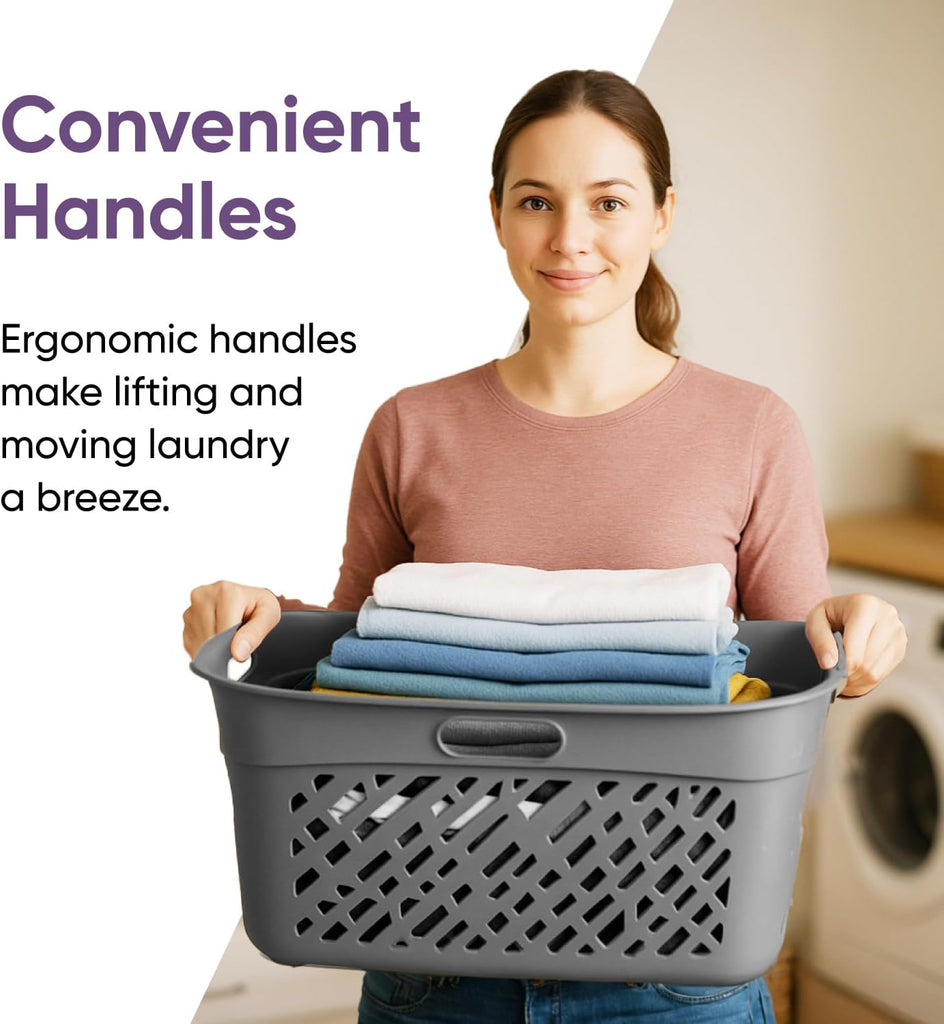 Non-Breakable Mosaic Laundry Basket, 45L - Dark Gray, Decorative Storage, Vented Design, Made in France, Modern Home