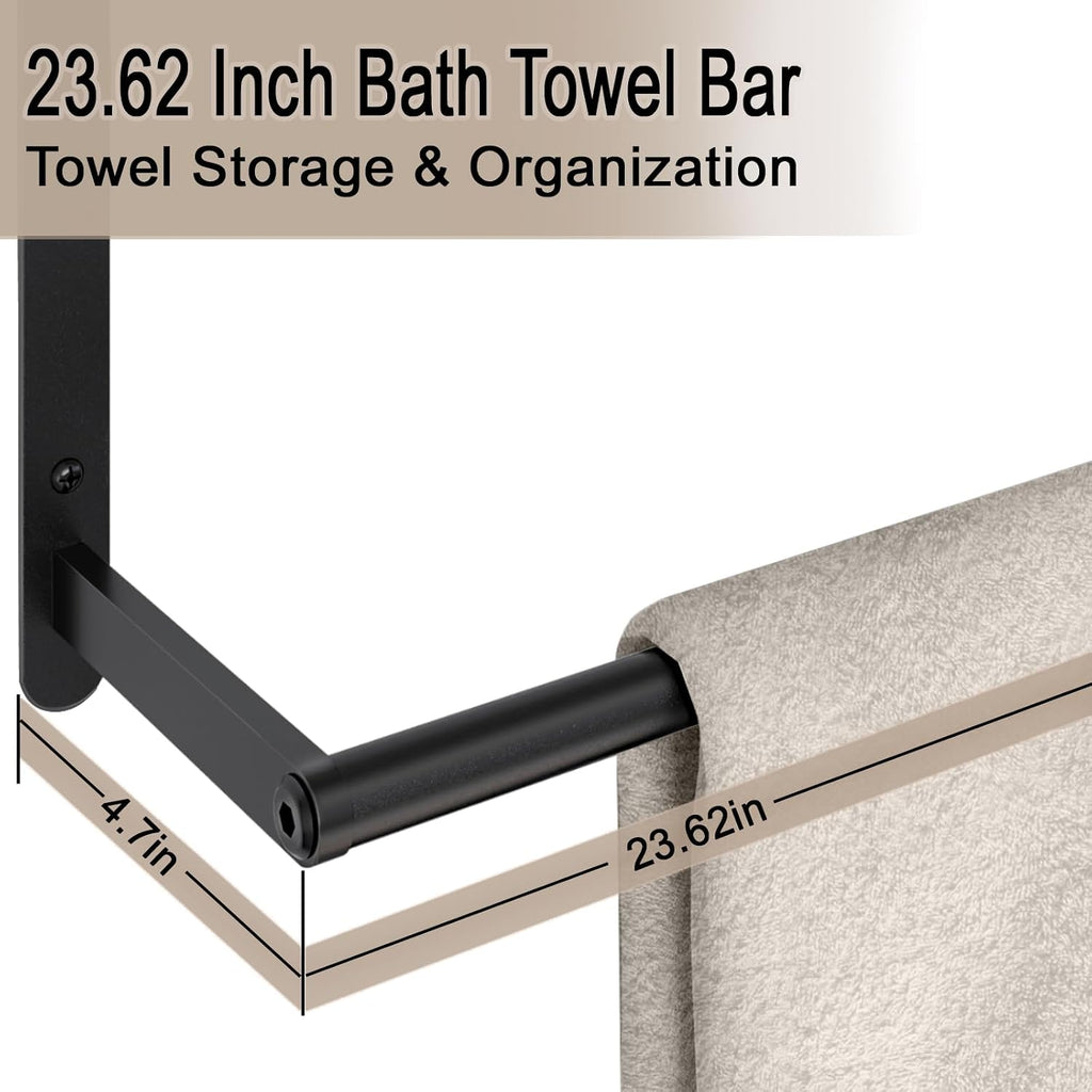 Towel Racks , 24 in Black Towel Shelf with Double Towel Bar, 3 Tier Stainless Steel Towel Storage, Bath Towel Holder