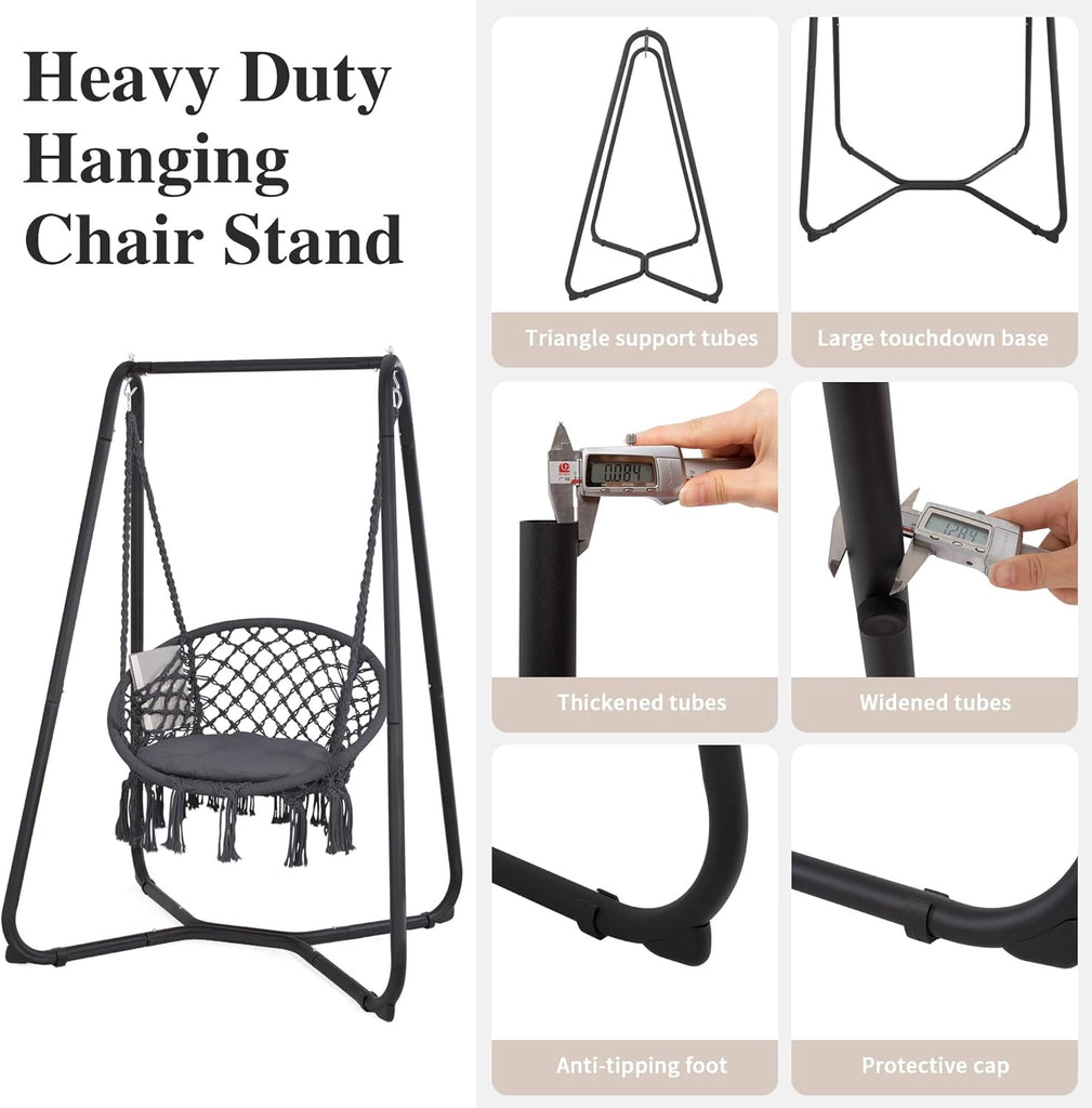 Chair with Stand Included, Heavy Duty Hanging Chair with Stand, 330 lbs Capacity, Patent Pending, Grey