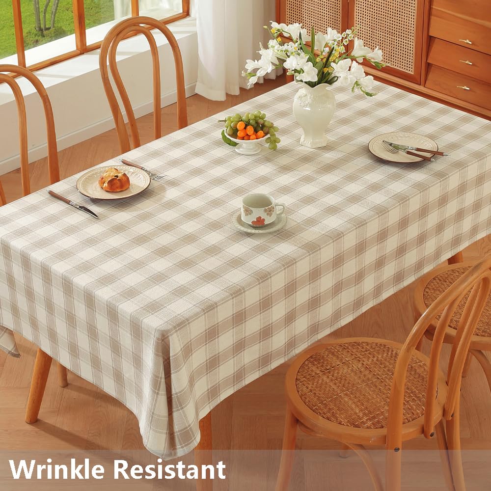 60x84 Inch Beige Checkered Rectangular Outdoor Picnic Tablecloth