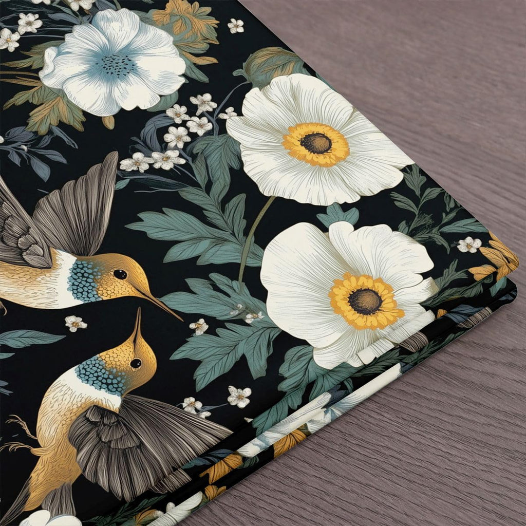 Hummingbird Fabric by The Yard, Botanical Flowers Rustic DIY Art Project, Jungle Wild Plants Decor, Vintage Farm Garden