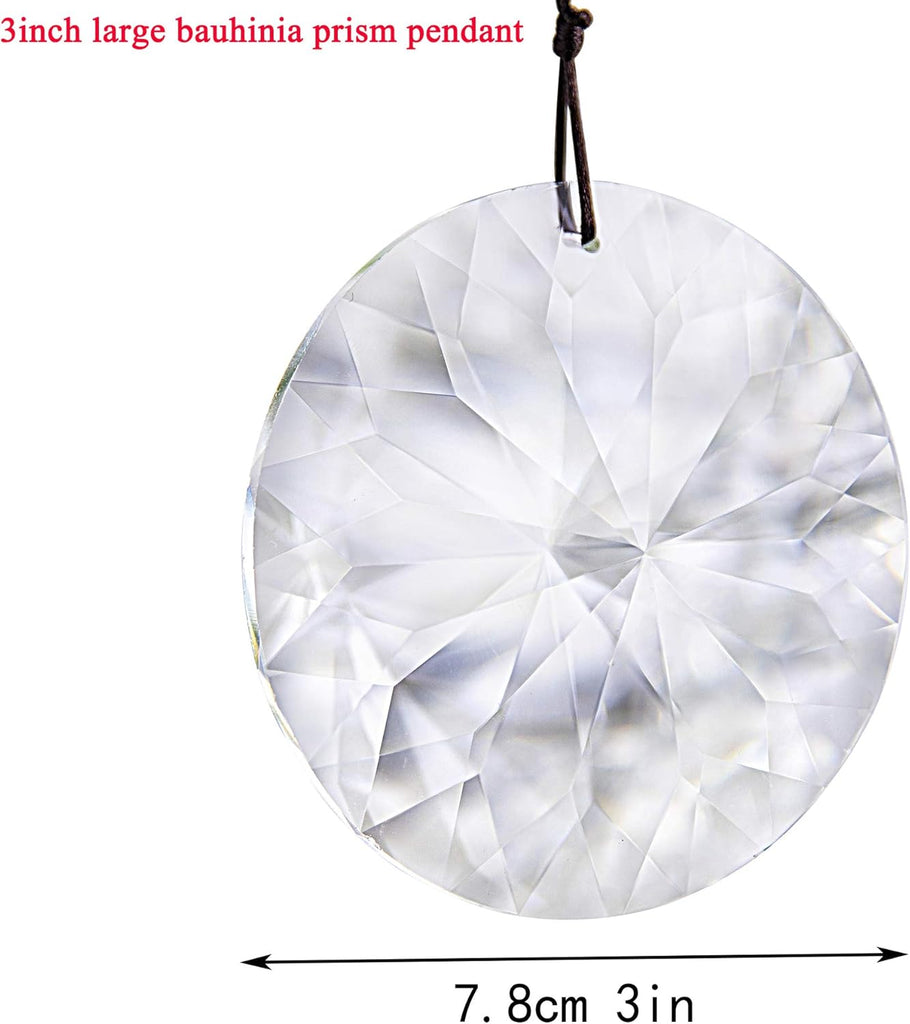 Bauhinia Hanging Faceted Crystals Large Window Prisms Suncatcher - 3inch Round Crystal Ornament, Window Hanging Decor