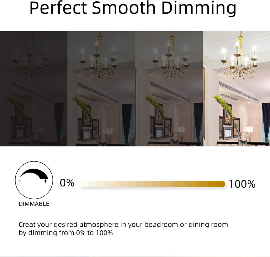 25W Equal LED Candelabra Bulb Bent Tip 2 Watts Warm White 2700K E12 Base Filament Style Chandelier Bulb. UL Listed (6 Pack)