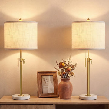 Gold Table Lamps Set of 2, 22" to 30" Adjustable Nightstand Lamps, Dimmable End Table Lamps Console Entry Farmhouse