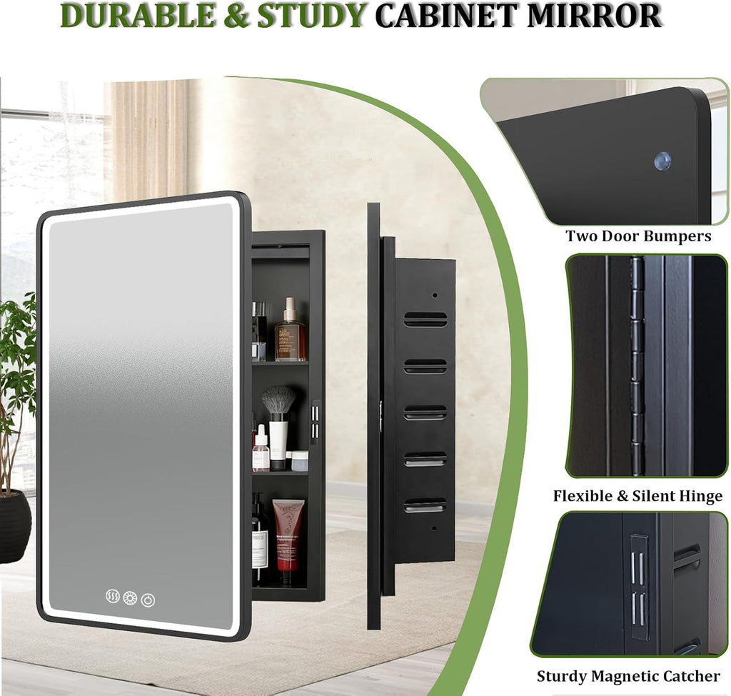 LED Medicine Cabinet Mirror 20x26 Inch, Recessed Medicine Cabinets with Lights, Anti-Fog Bathroom Mirror with