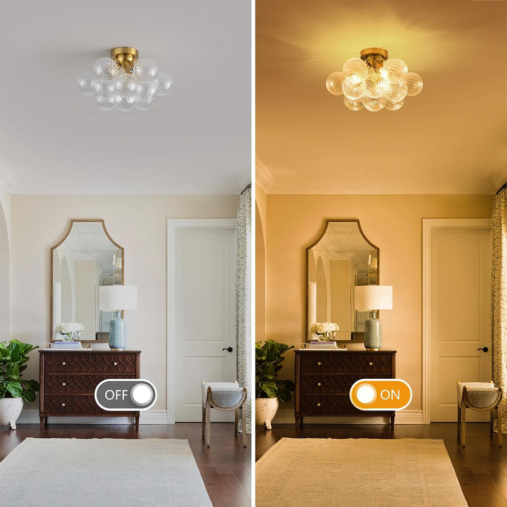 Bubble Chandelier Bubble Ceiling Light 17in Semi Flush Mount Chandelier Blown Glass Mid Century Close to Ceiling
