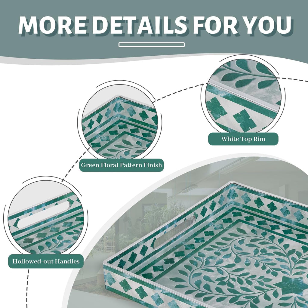 Rectangular Decorative Tray, Plastic Serving Tray with Handles, Modern Green Trays for Ottoman, Coffee Table Trays