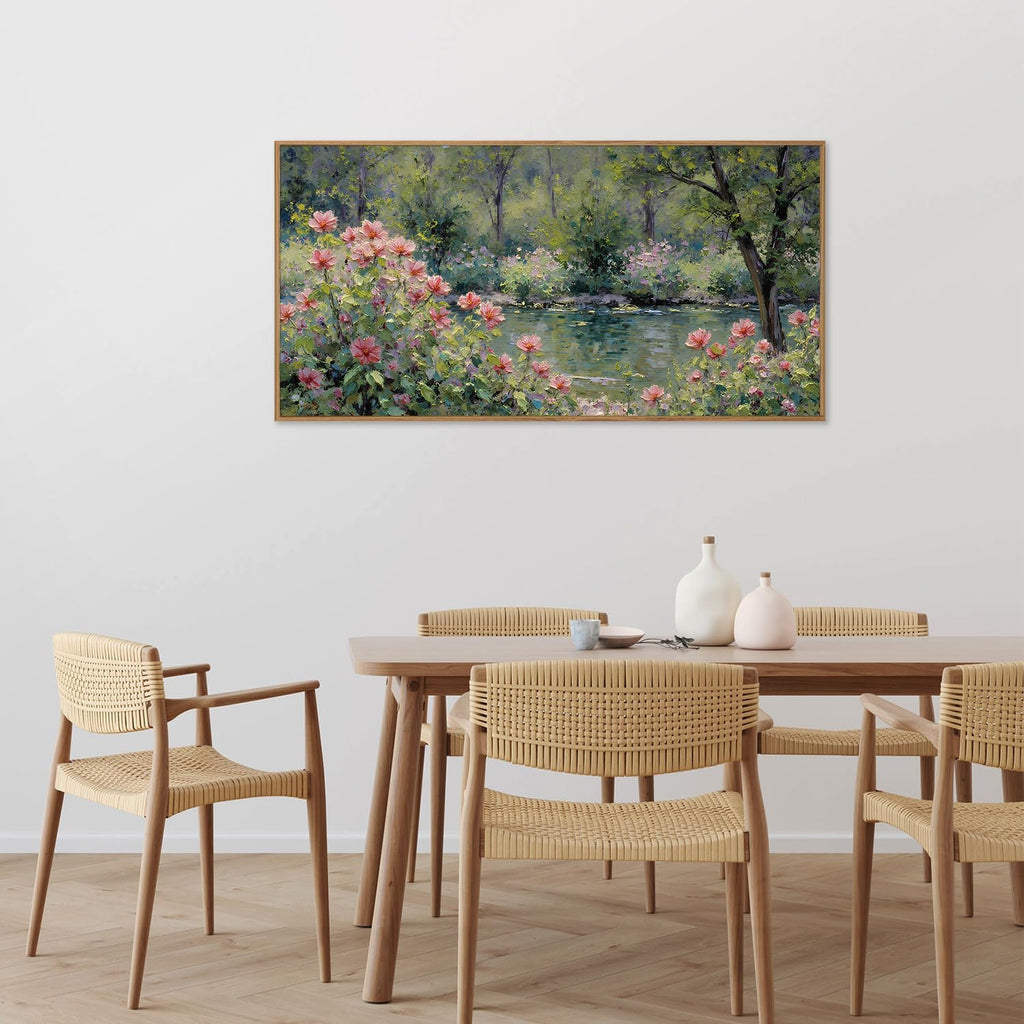 Monet Botanical Framed Canvas Wall Art, Impressionist Floral Garden Wall Decor, Vintage Pond Tree Artwork, Nature
