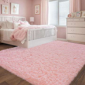 Ultra Soft Pink Rugs 6x9 Feet, Fluffy Shag Area Rugs, Large Comfy Furry for Girls Kids Baby Room Decor Teenage Pastel