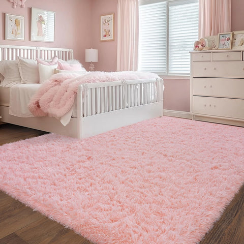 Ultra Soft Pink Rugs for Bedroom 6x9 Feet, Fluffy Shag Area Rugs for Living Room, Large Comfy Furry