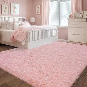 Ultra Soft Pink Rugs 6x9 Feet, Fluffy Shag Area Rugs, Large Comfy Furry for Girls Kids Baby Room Decor Teenage Pastel