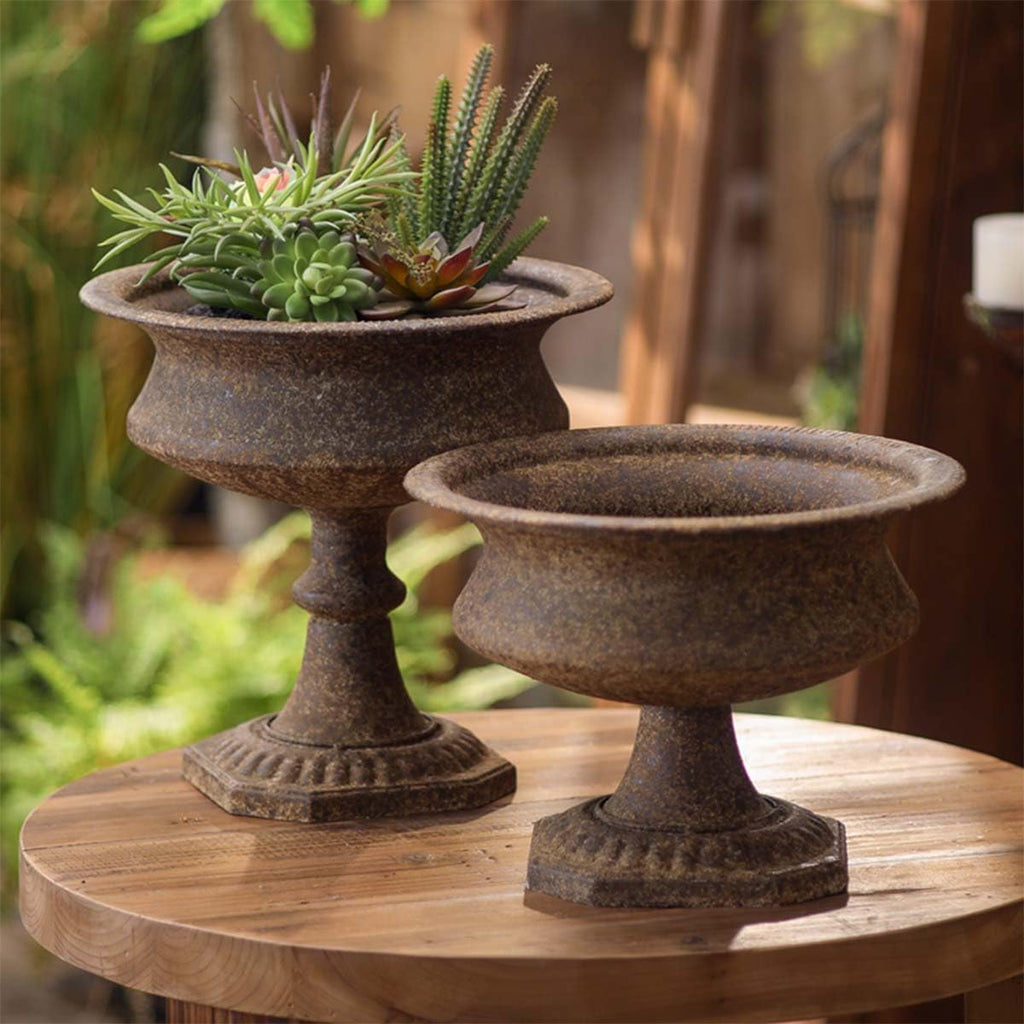 Vintage Pedestal Urn Planter,Rustic Brown | Antique Style Design, Indoor & Outdoor Use, Hexagonal Base, Succulent &