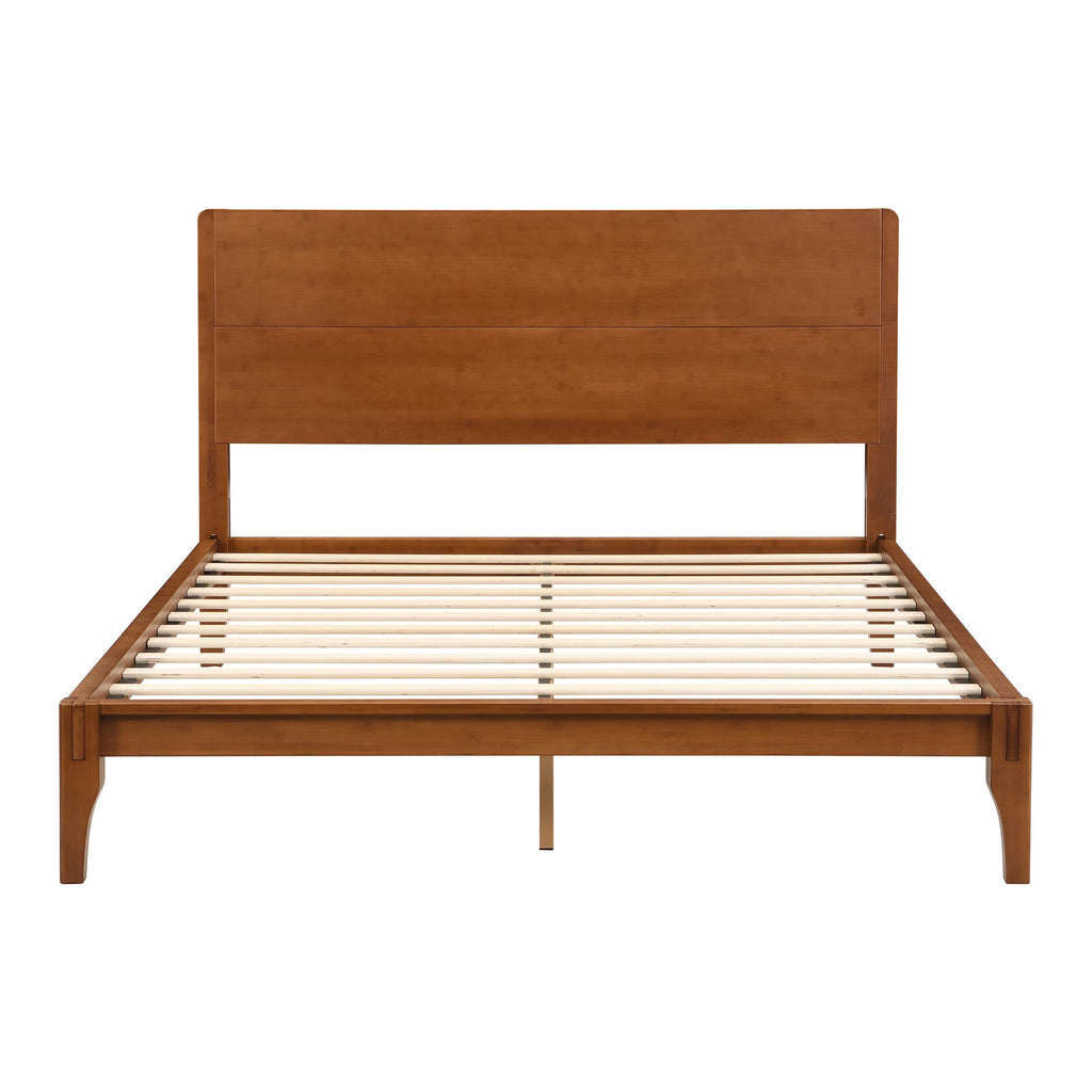 Mid-Century Modern Queen Size Platform Bed Frame, 12 Inch, Solid Bamboo Wood, Eco-Friendly Design with Wood Slat