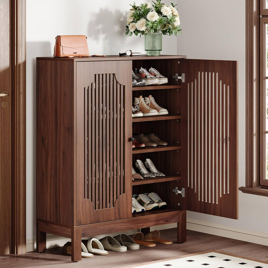 Shoe Cabinet with Doors, 5-Tier Shoe Storage Cabinet with Adjustable Shelves, 20 Pairs Wooden Shoe Rack Organizer