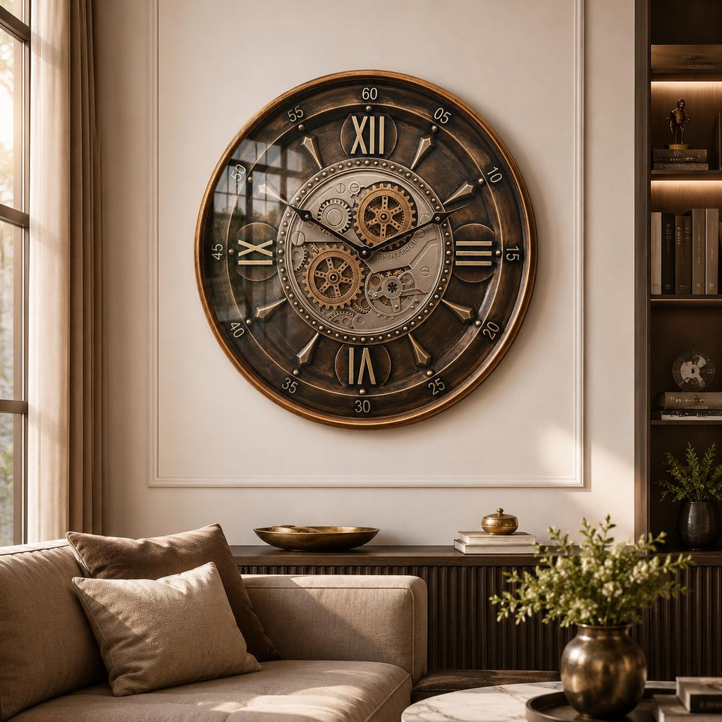 24 Inch Wall Clock, Brown with Roman Numerals