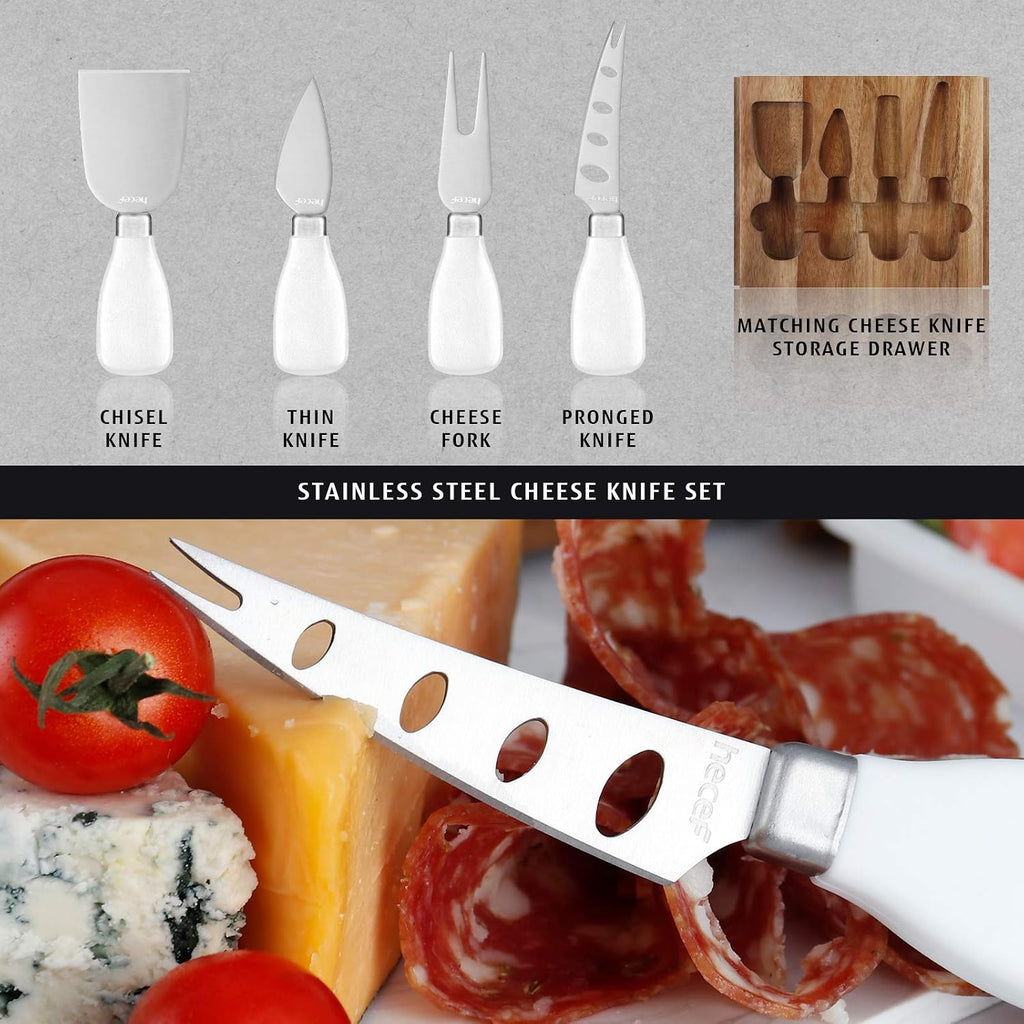Cheese Board Set Acacia Wood - Large Charcuterie Board with Stainless Steel Knife Set, Thick Wooden Server - Fancy