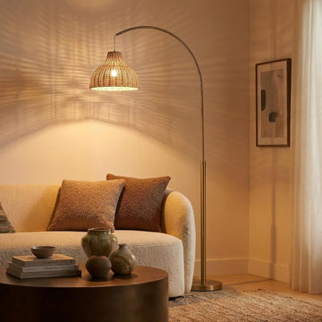 Lark Arc Lamps & Offices, Floor Lamp with Unique Hanging Wicker Shade, Standing & Tall Reading