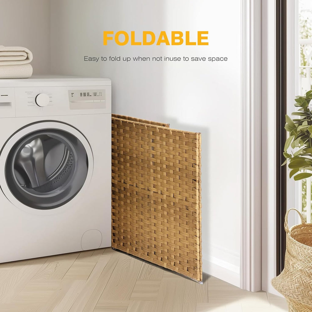 110L Extra Large Divided Laundry Hamper with Lid, 2 Section Collapsible Dirty Clothes Basket, Dual Removable Liner