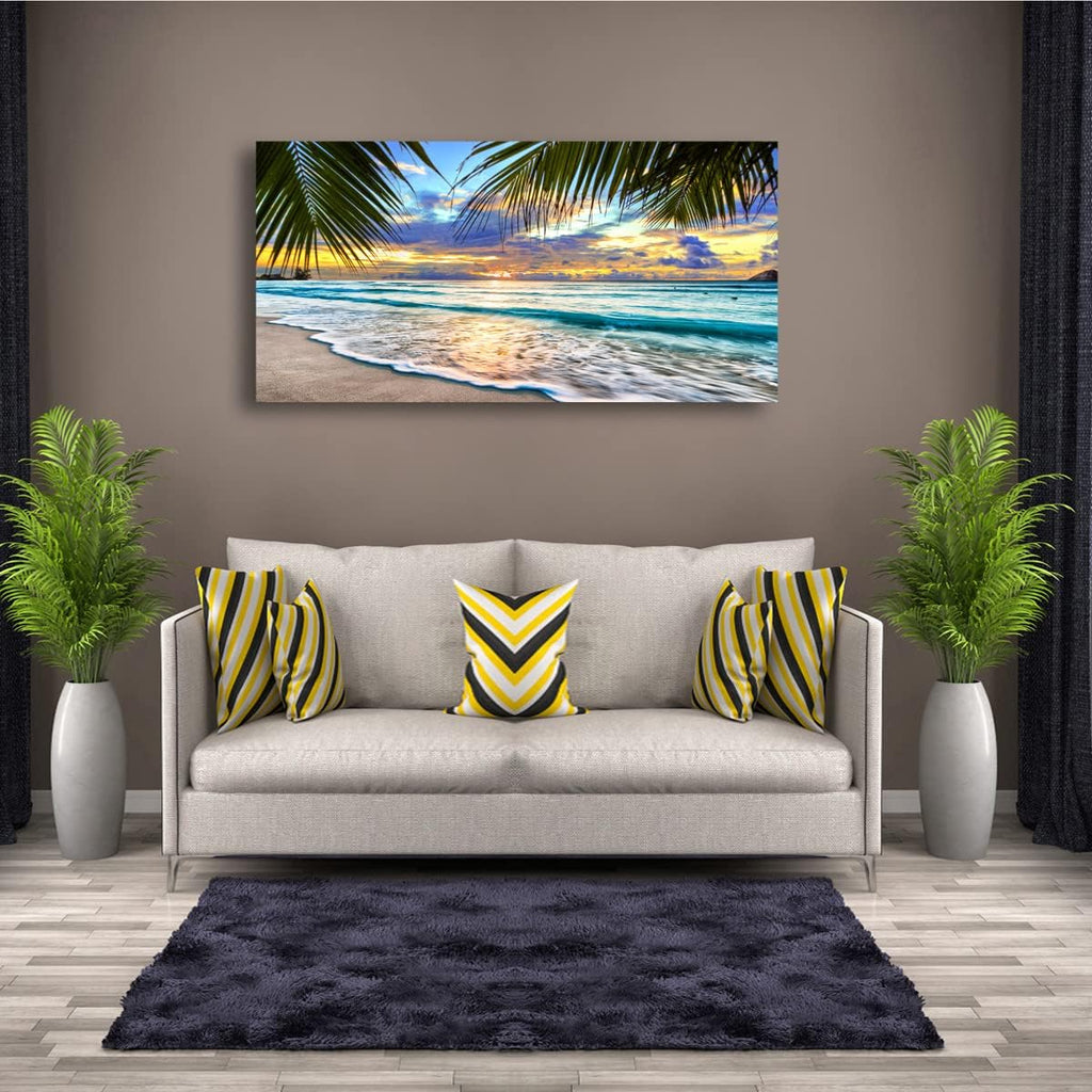 Beach Canvas Wall Art Seascape Theme Pictures Home Decor Blue Ocean White Wave Palm Tree Prints Paintings Bathroom