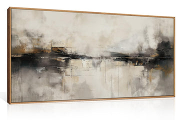 Abstract Neutral Beige Black Framed Canvas Wall Art Set- 40"x20"x1