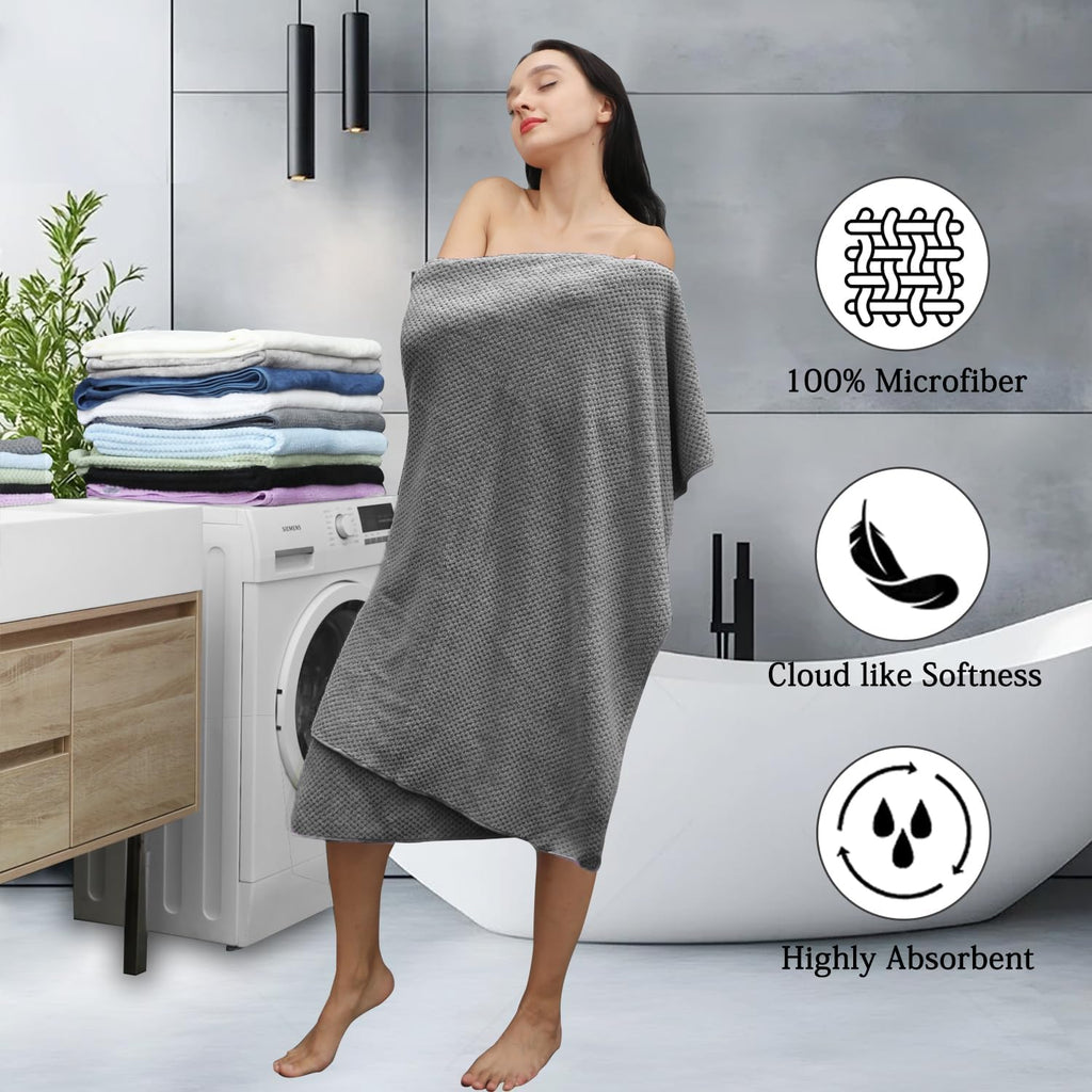 Gray Bath Towels Set 35x70 Inches - Luxury 600 GSM Oversized Bath Sheet Towel,Extra Large Microfiber - Quick