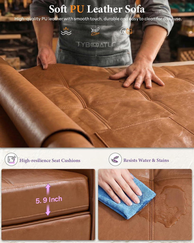 Brown Leather Sofa Couch Sectional Couches , Comfy Sofas with USB USB & Type C Charger, Home Office 3 Piece Living