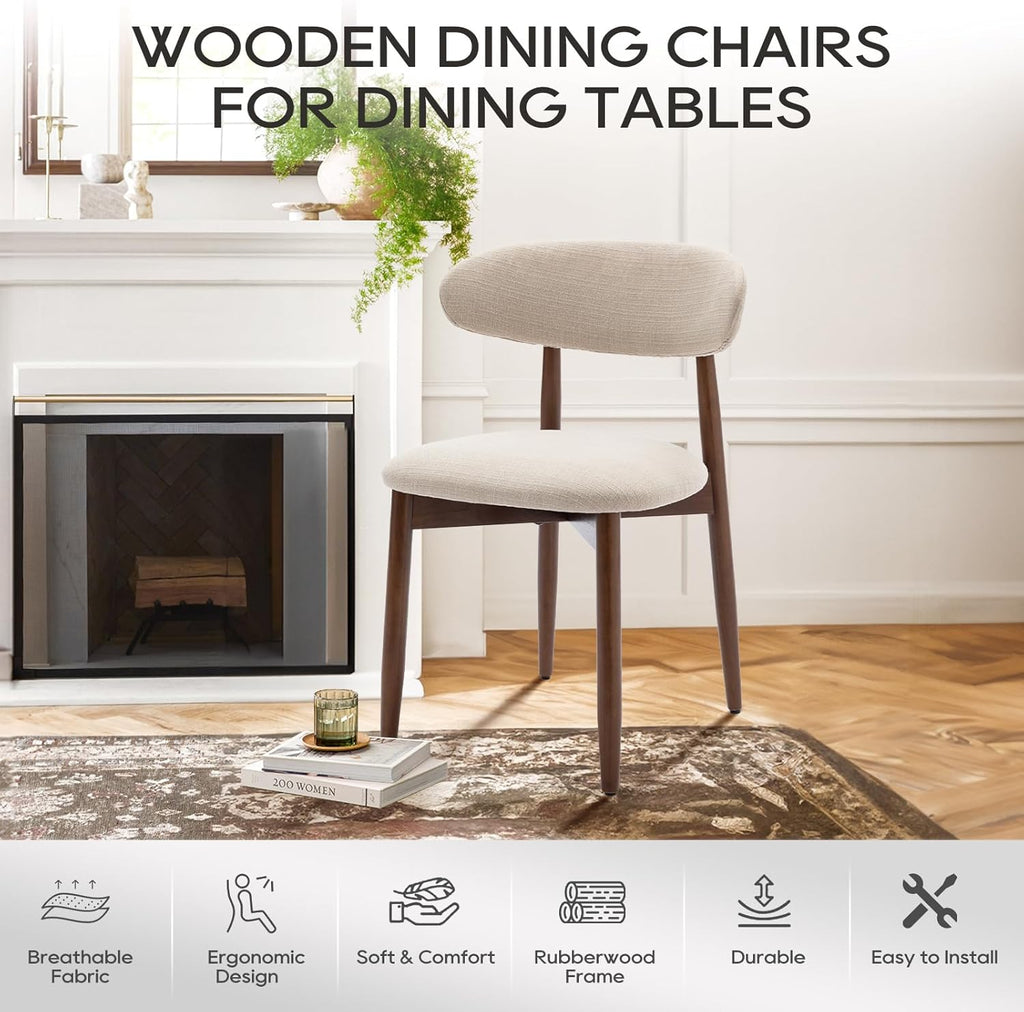 Wooden Dining Chairs Set of 4, Modern Fabric Upholstered Kitchen Side Chairs, Farmhouse Dining Room Chair with Foot