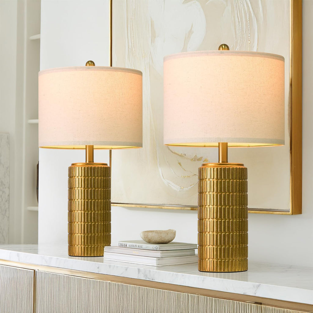23" Brass Gold Ceramic Table Lamps, Retro Warm Gold Lamps, Vintage Bronze Decorative Lamps